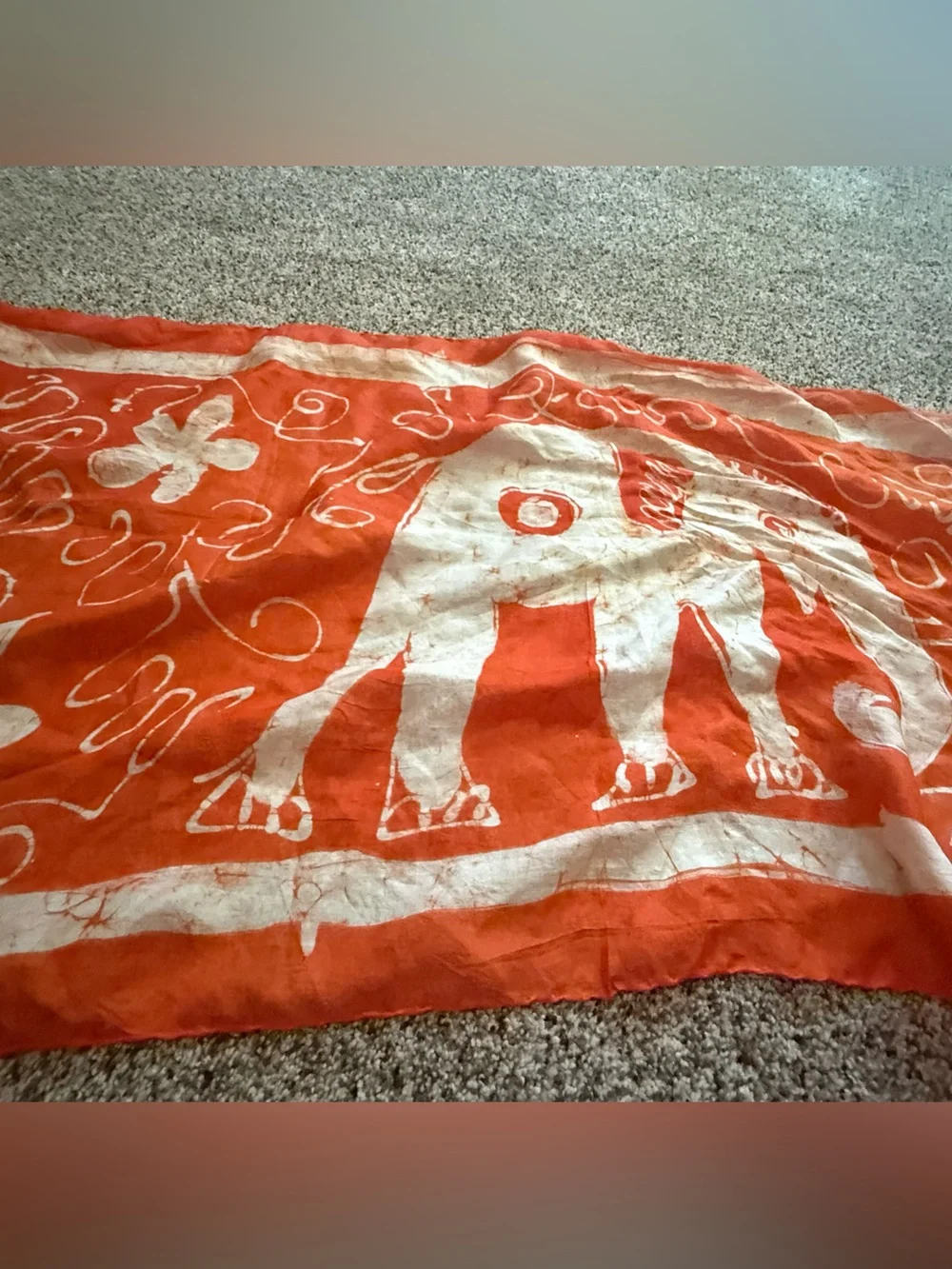 100% silk Orange Elephant Print Scarf - Lightweight Accessory made in India